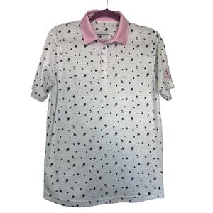 Swannies Mens Small Golf Shirt Polo Floral Pink Blue White Bulle Rock Logo